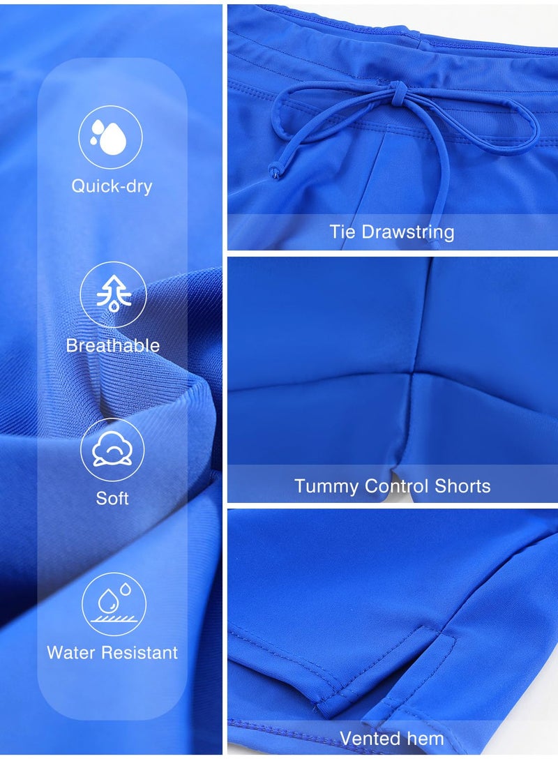 Aleumdr 3" Swim Shorts for Women - Sports Tankini Bottom Shorts with Side Split Waistband for Surfing Sail Summer Beach Swimwear Blue2 Medium - Image 5